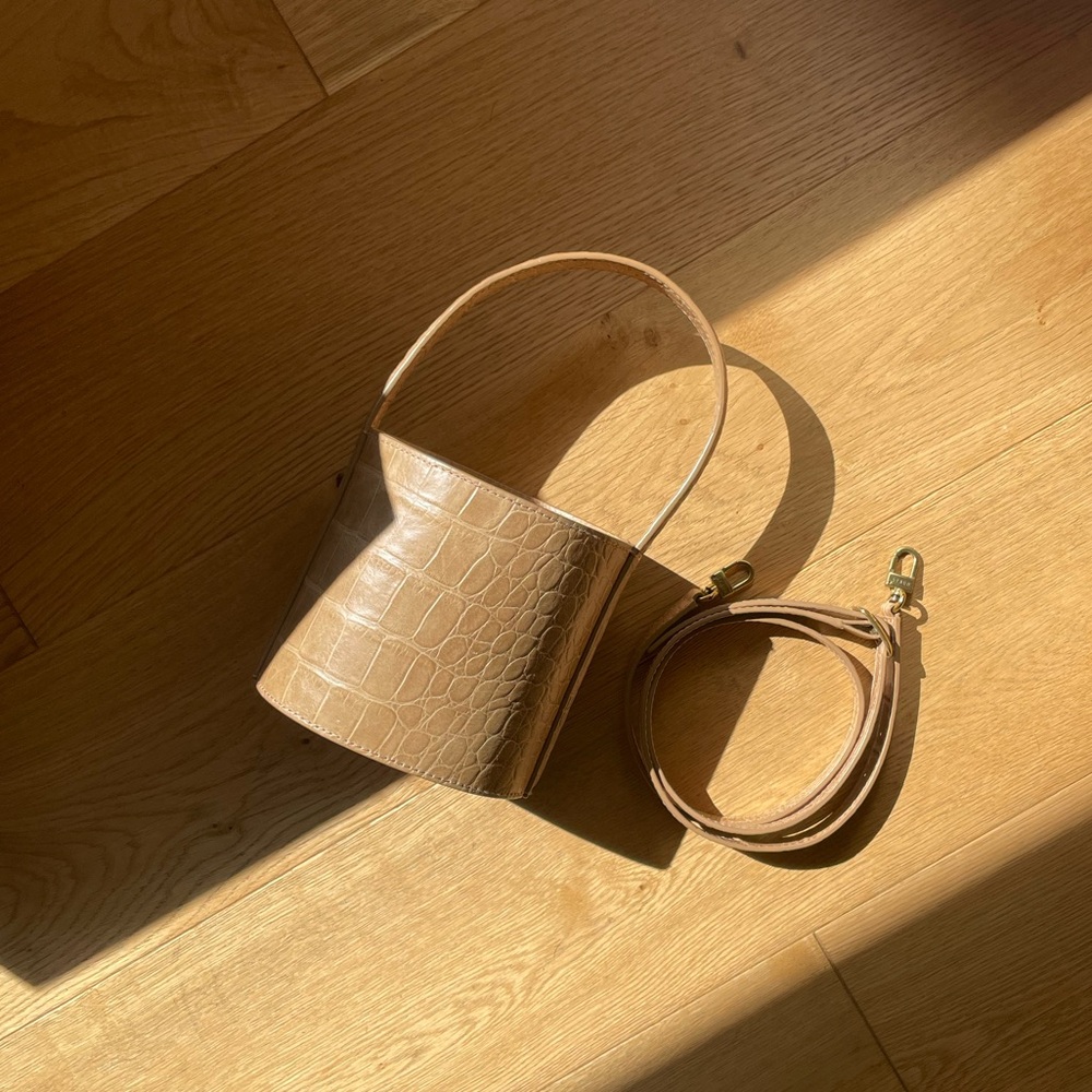 Staud Bisset Bucket Bag Nude Croc